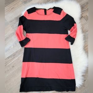 Tommy Hilfiger Black and Coral Striped Midi Dress
